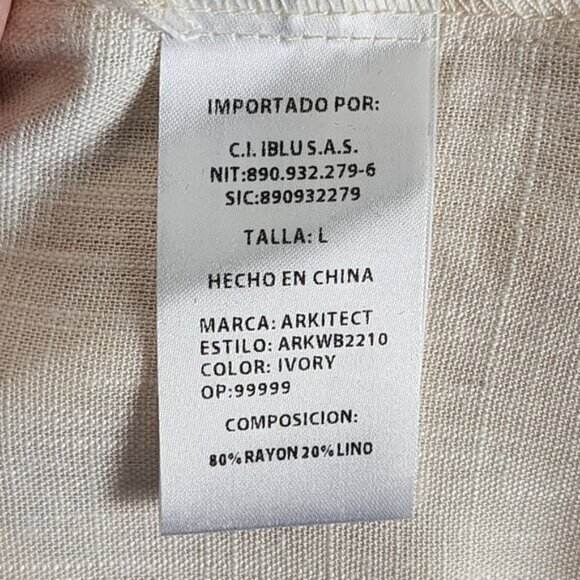 Arkitect Beige Linen Blend Button Up Shirt Roll Tab Sleeve Minimalist Loose - Picture 4 of 5